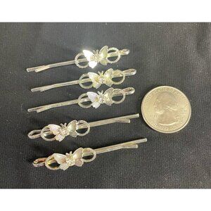 Silver Crystal Rhinestone Butterfly Bridal Hair Pins Wedding Prom Set of 5 NEW